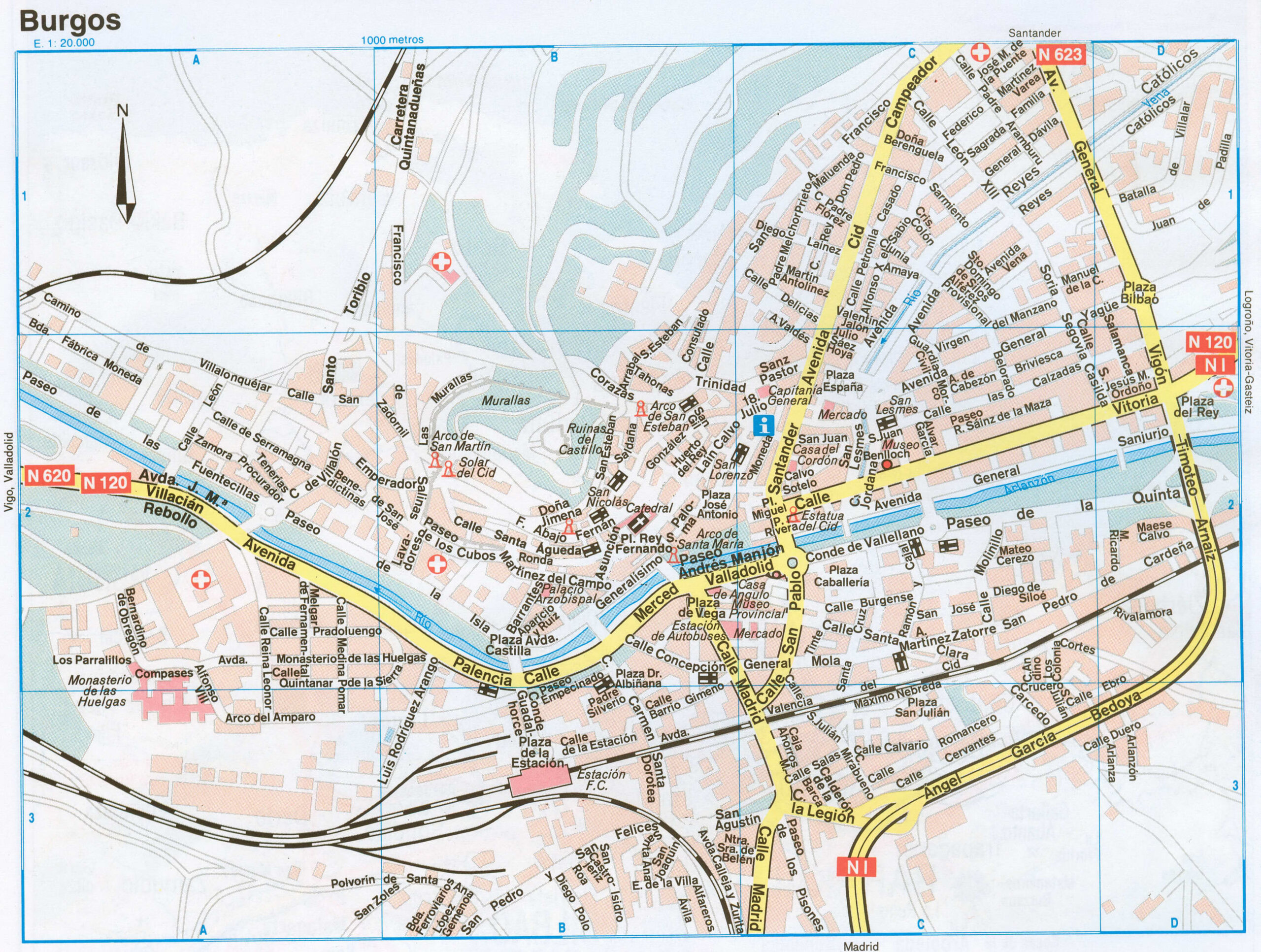 Burgos tourist map with attractions