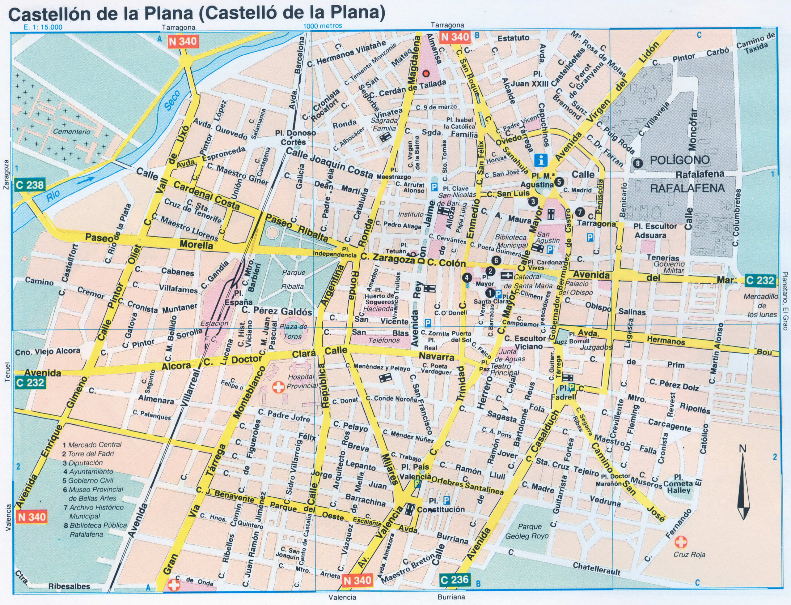 Castello de la Plana (Spain) tourist map with attractions