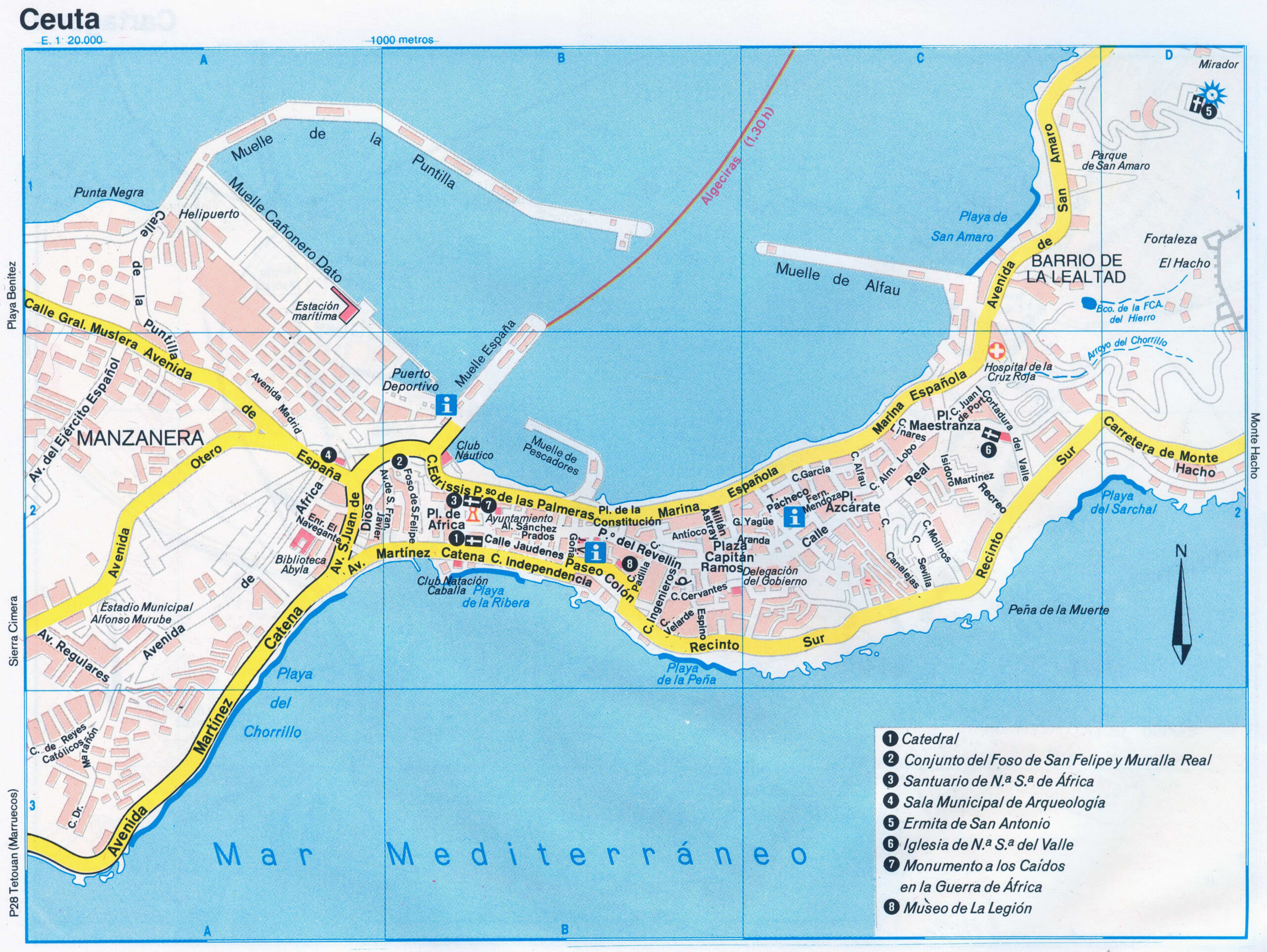 Ceuta (Spain) tourist map with attractions
