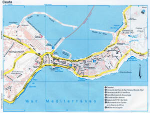Ceuta (Spain) tourist map with attractions
