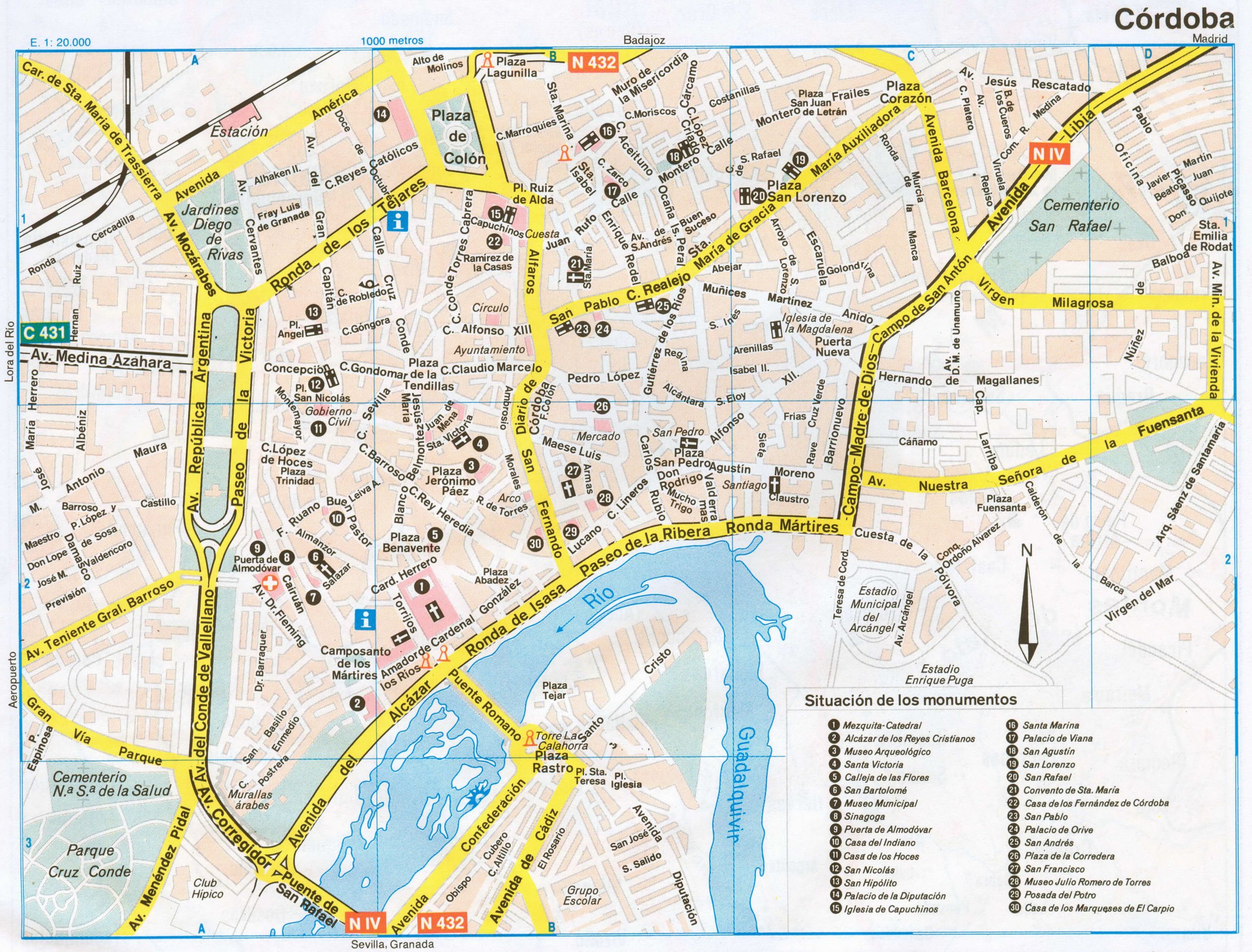 Map of Córdoba (Spain) with sights and landmarks