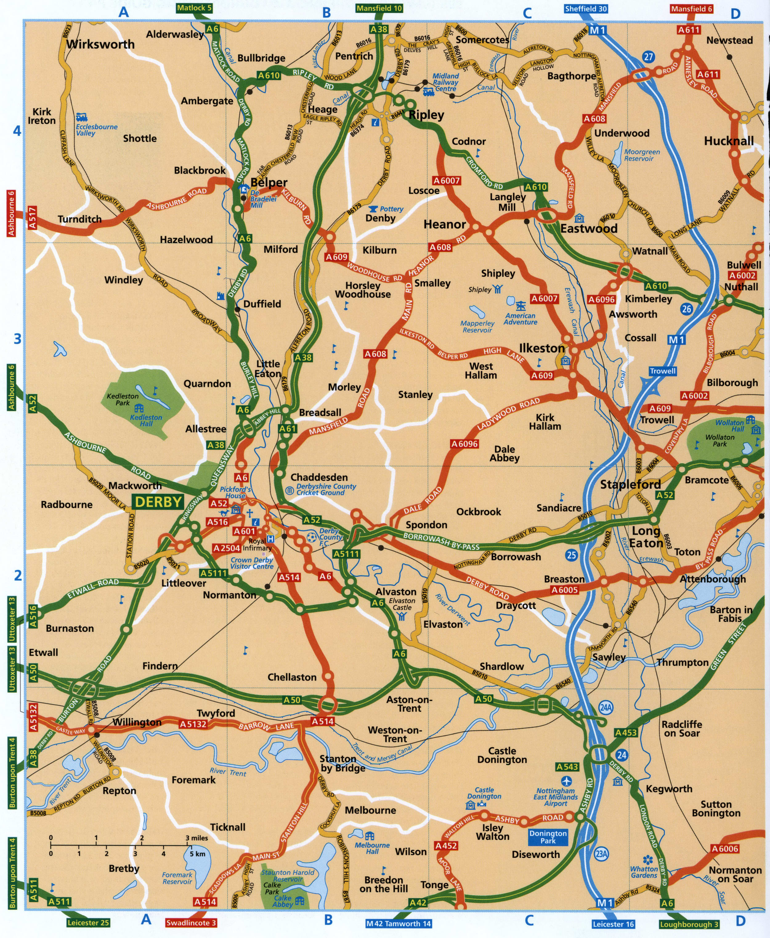Road map of Derby and surroundings