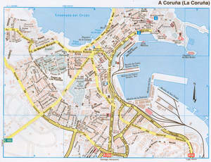 Map of La Coruna (Spain) with attractions
