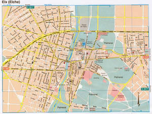 Map of Elche (Spain) with sights and landmarks