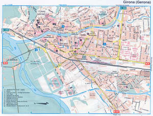 Map of Girona (Spain) with sights and landmarks