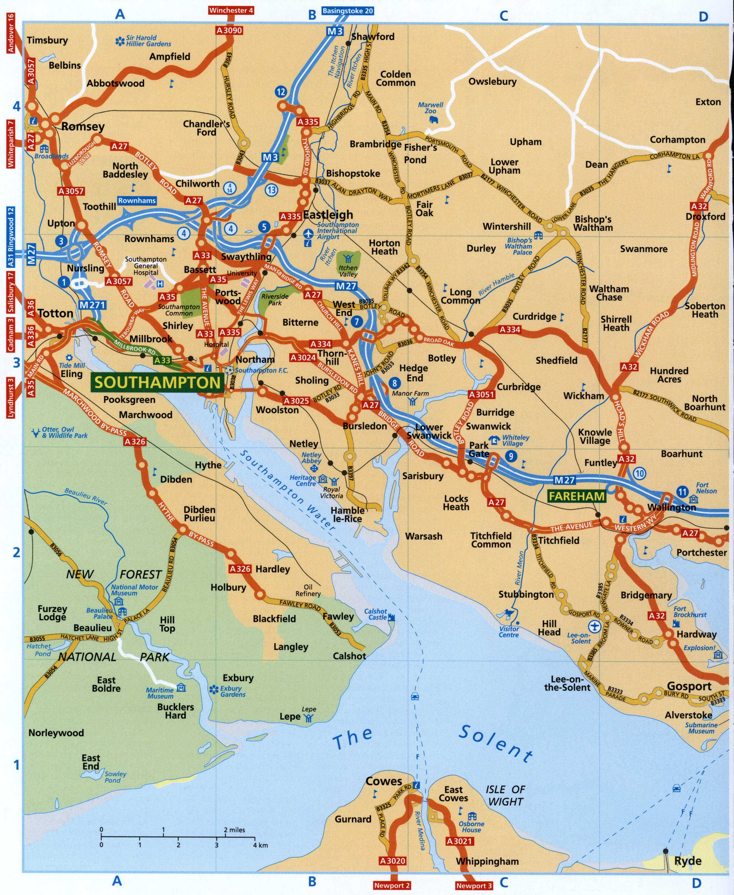Map of the roads in the Southampton area