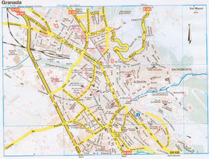 Map of Granada (Spain) with sights and landmarks