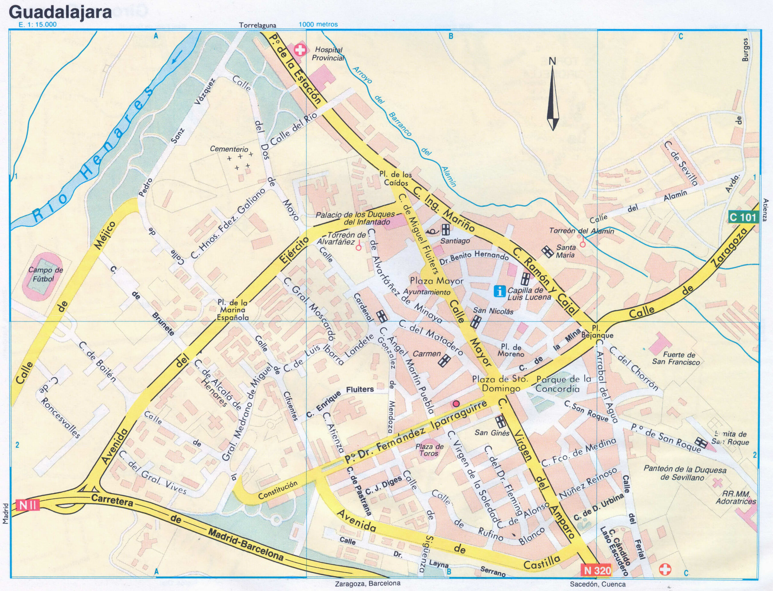 Map of Guadalajara (Spain) with attractions