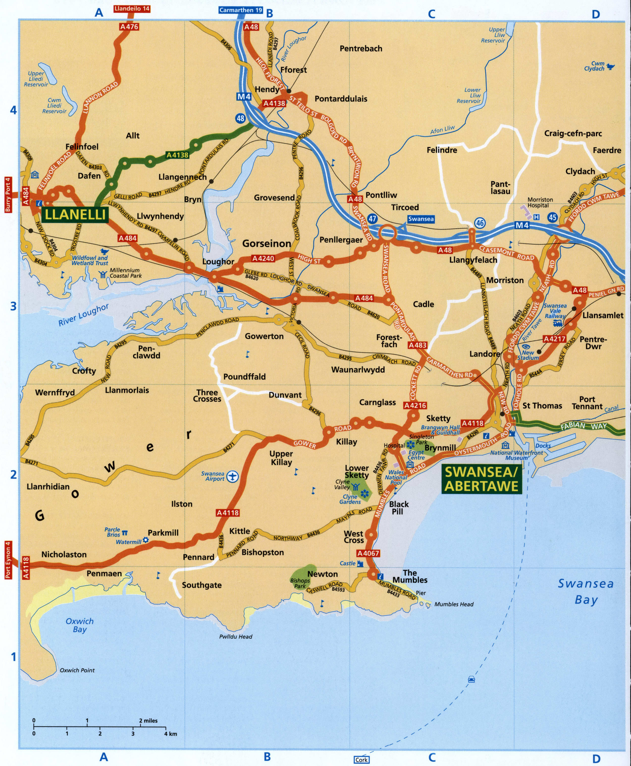 Road map of the Swansea area