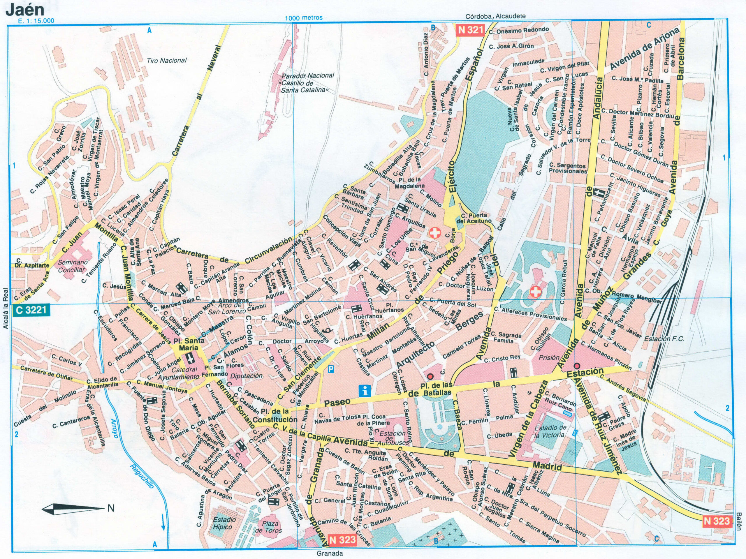 Map of Jaen (Spain) with attractions