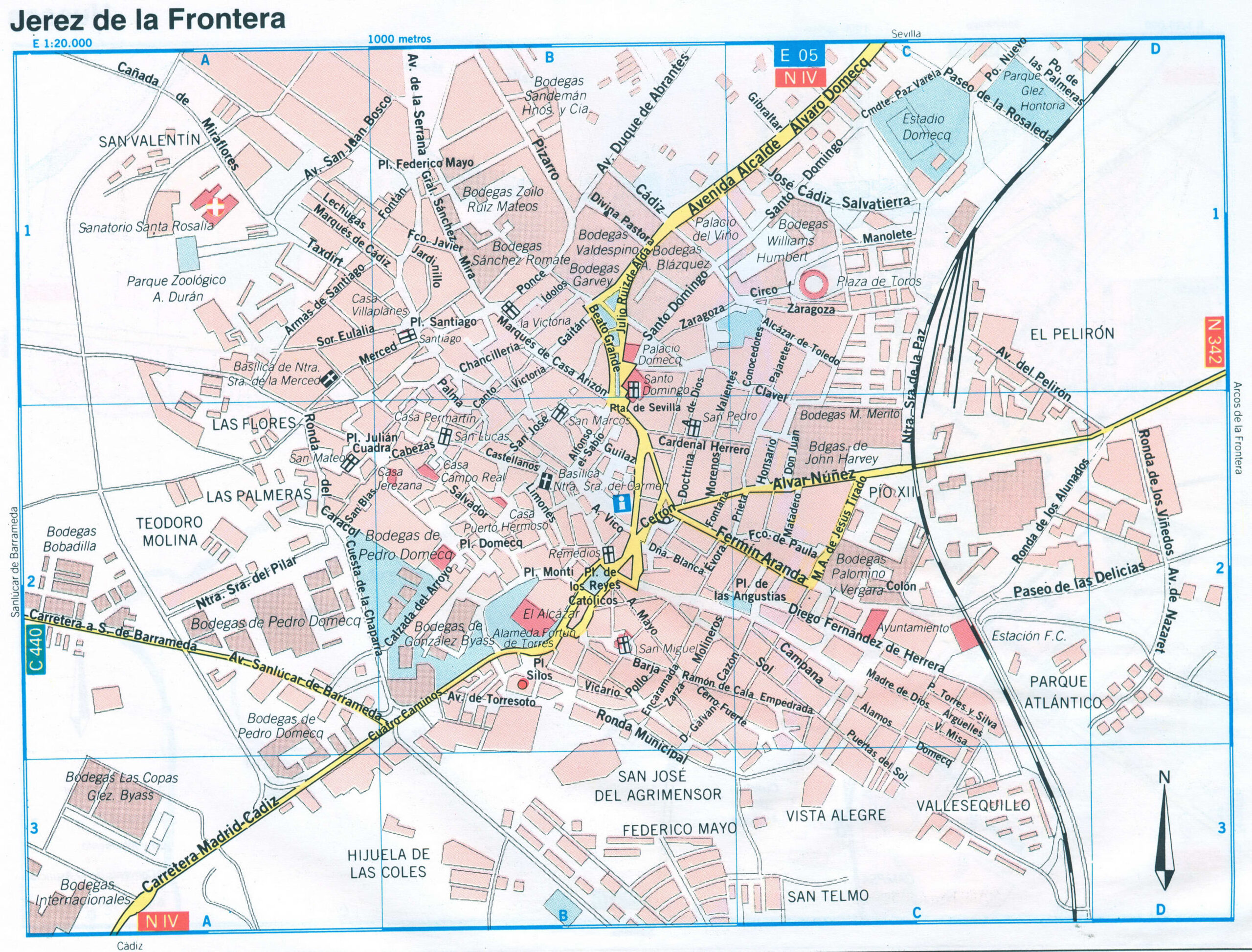 Jerez de la Frontera (Spain) tourist map with sights