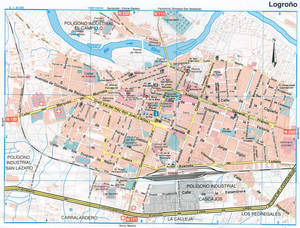 Detailed street map of Logrono (Spain) with attractions