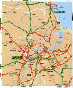 Map of Middlesbrough highways and roads with road numbers