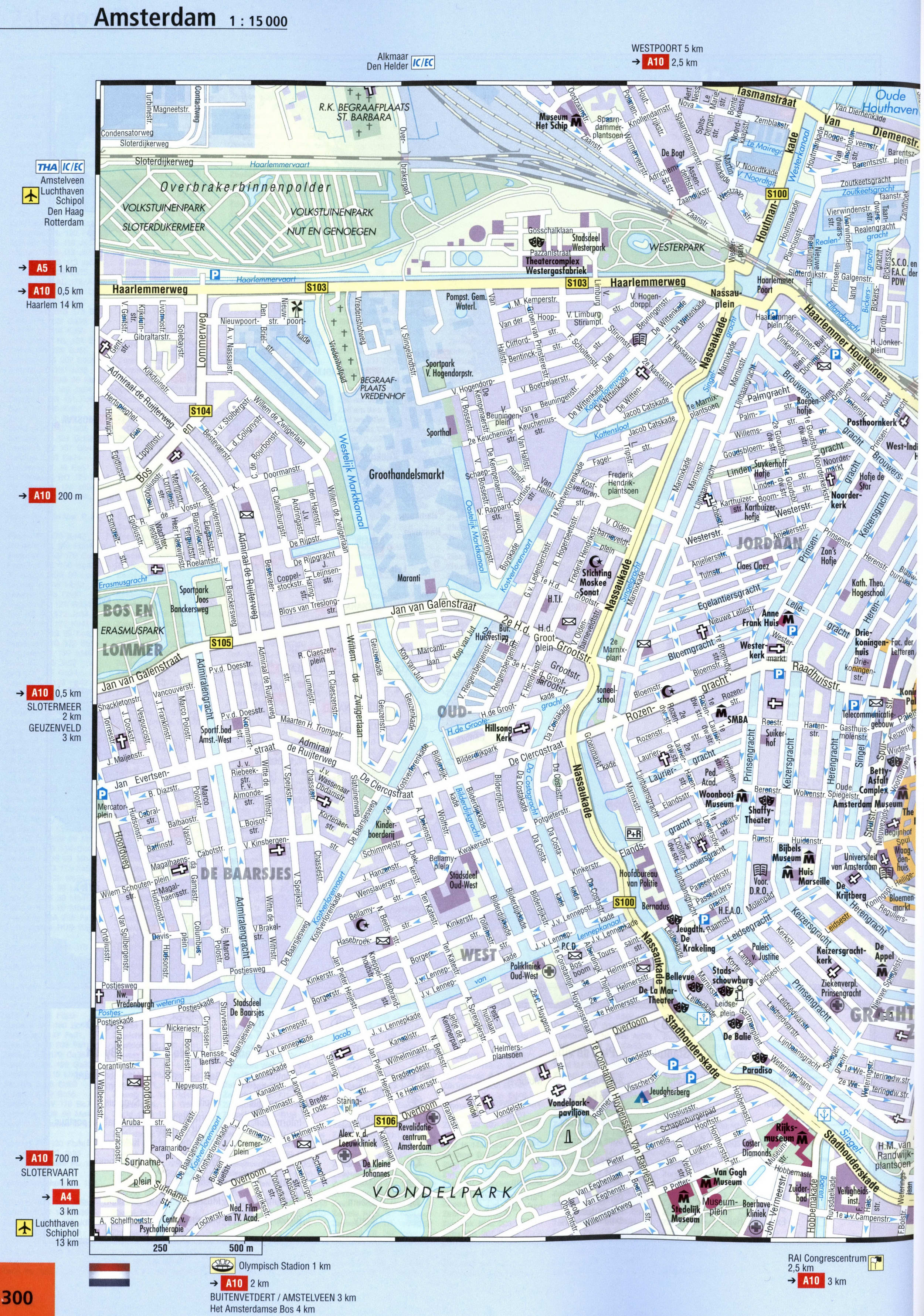 Large map of Amsterdam with attractions