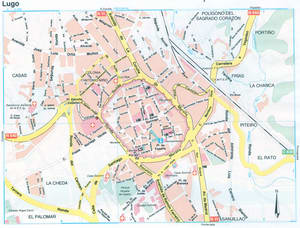 Detailed street map of Lugo (Spain) with attractions