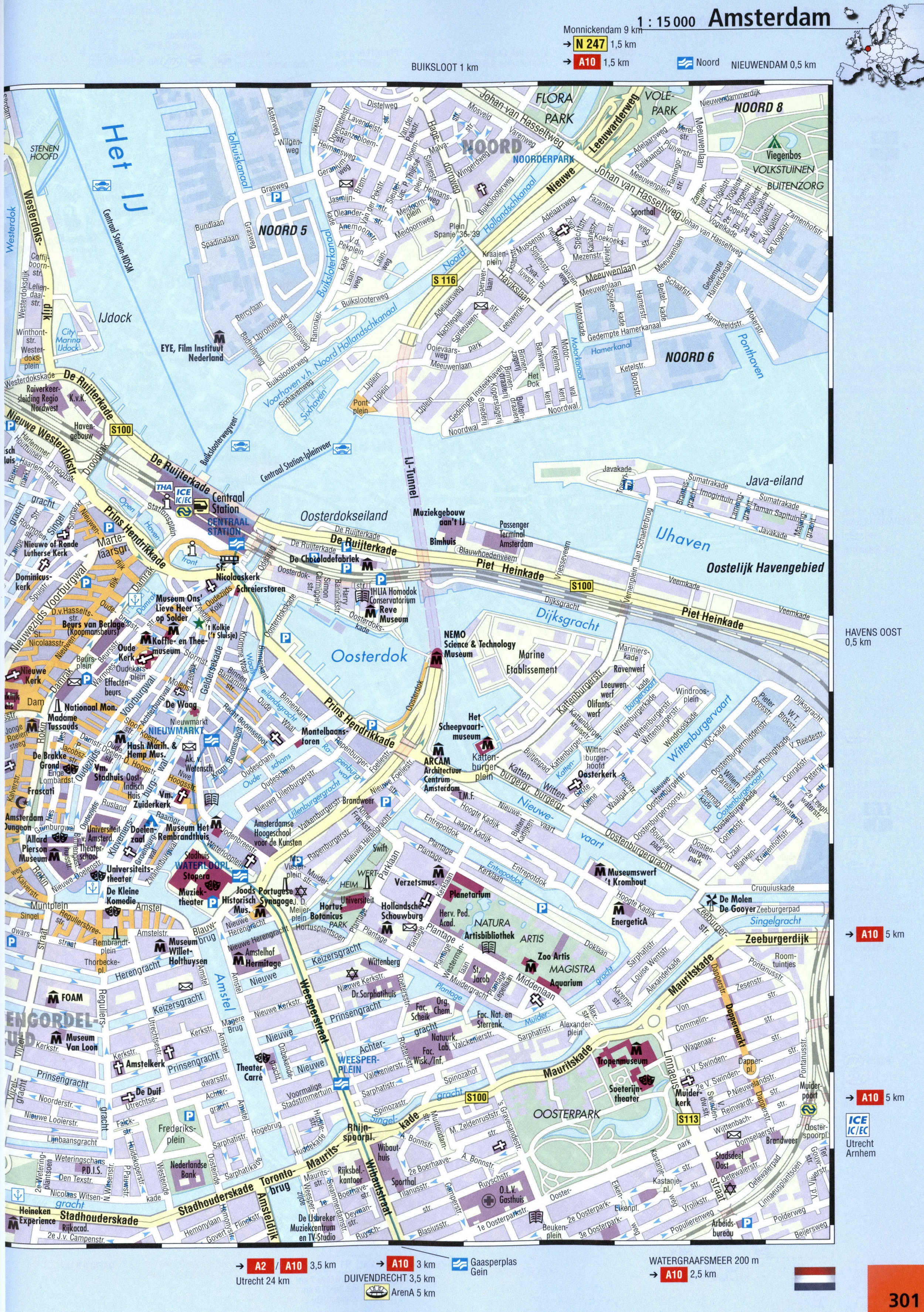 Large map of Amsterdam with attractions
