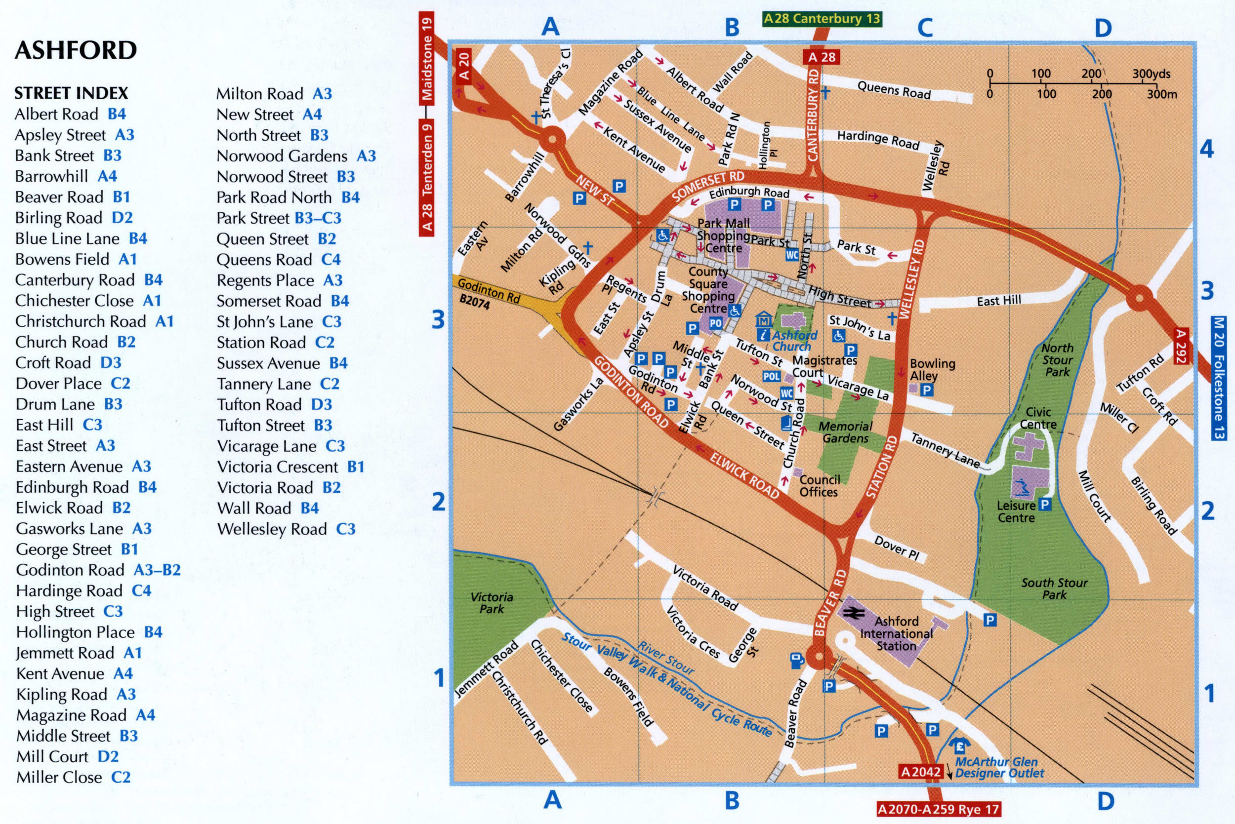 Ashford street map with sights