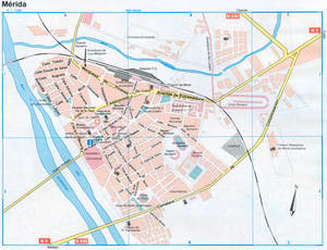 Map of Merida (Spain) with sights and landmarks