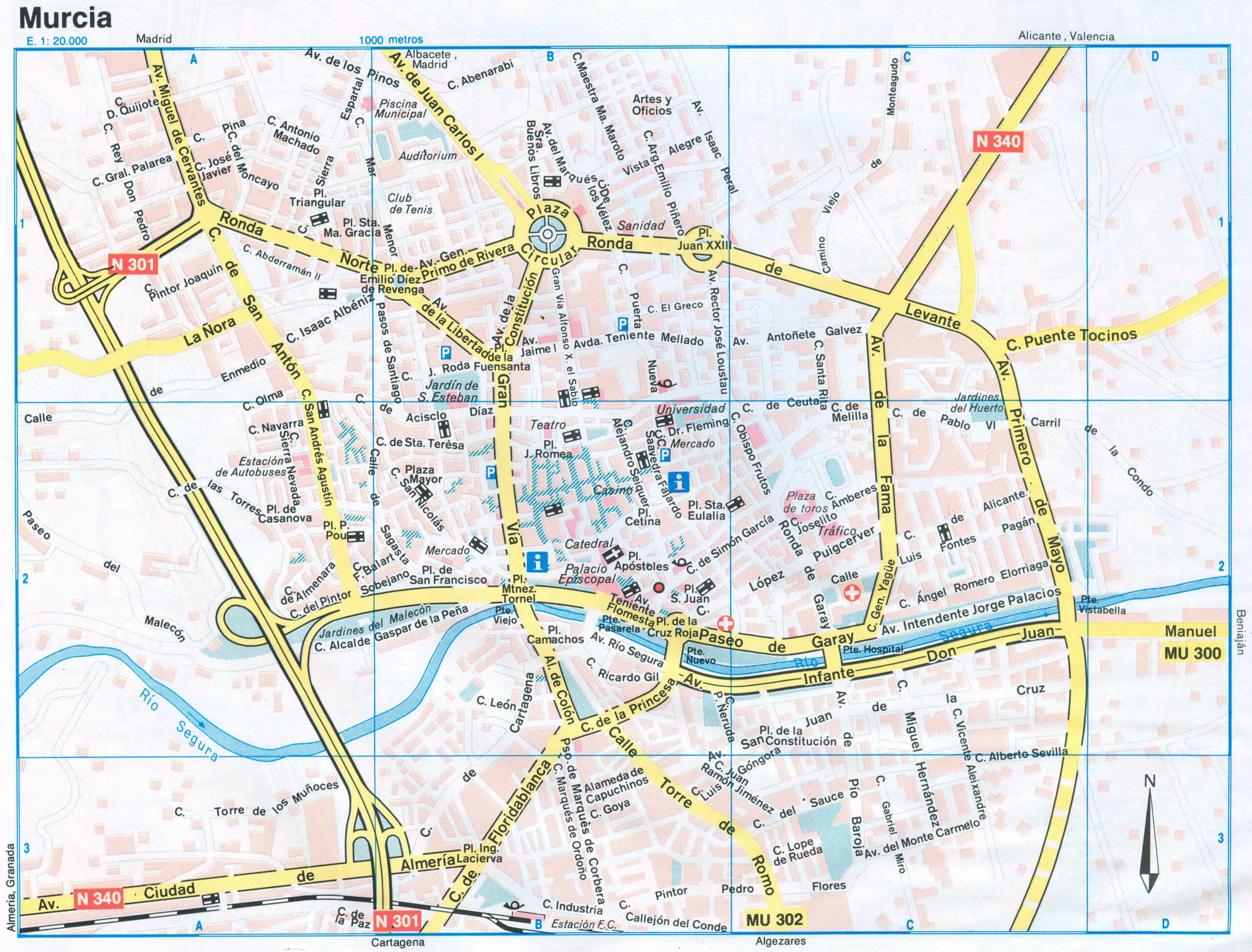 Map of Murcia (Spain) with sights and landmarks