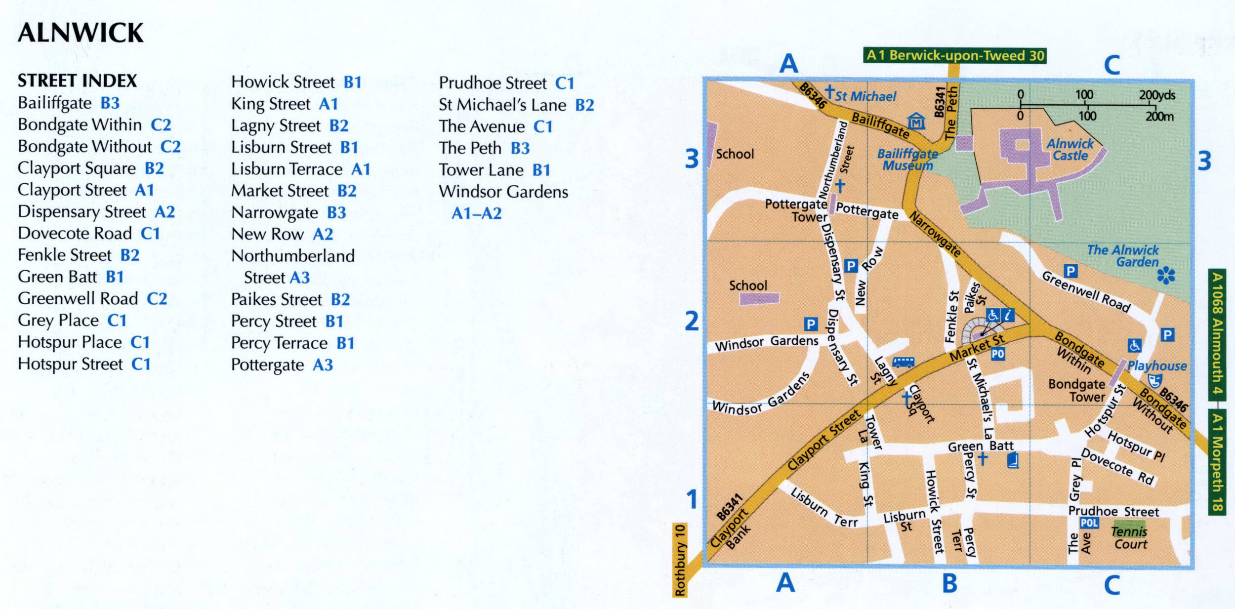 Alnwick UK street map with sights