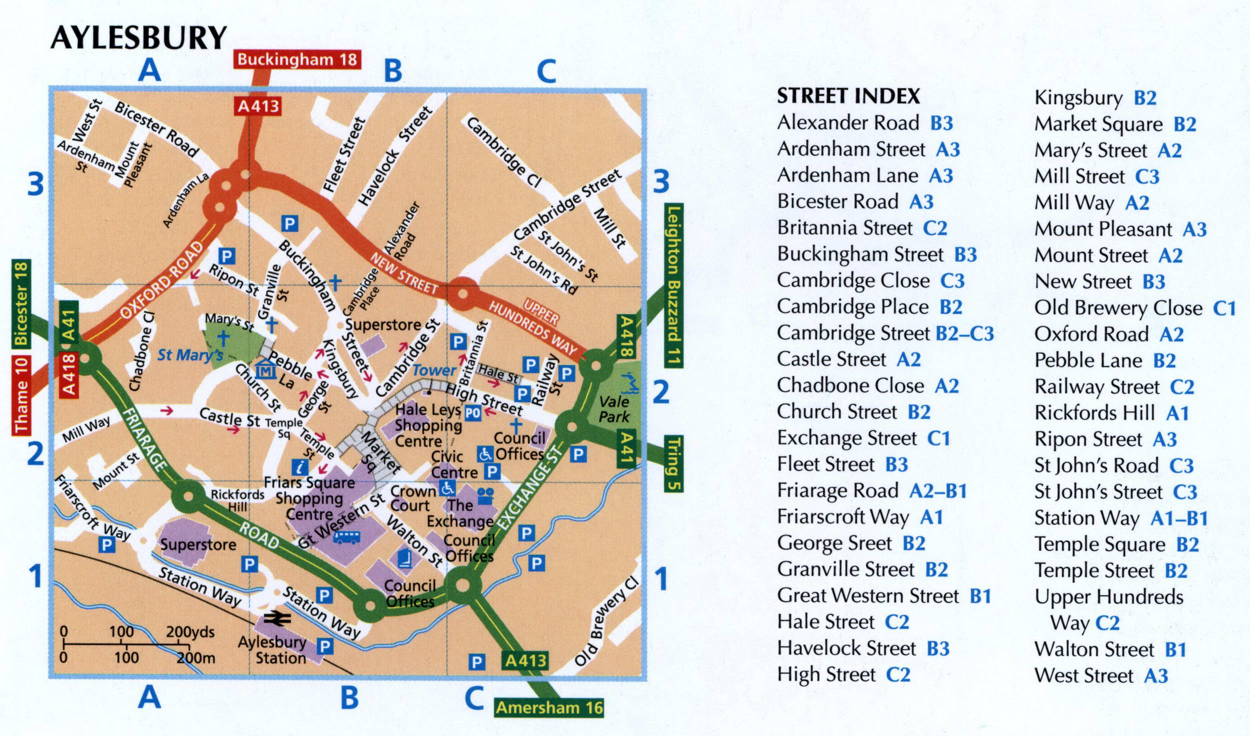Aylesbury UK street map with sights