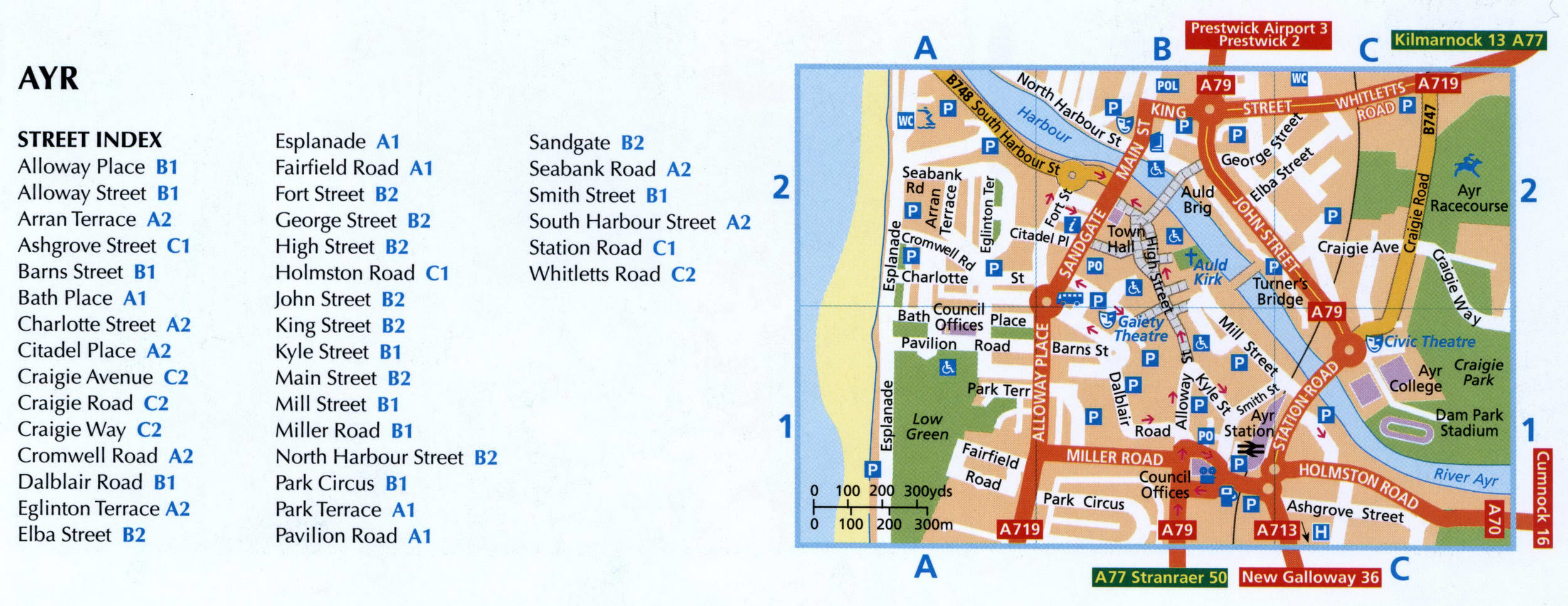 Ayr UK street map with sights