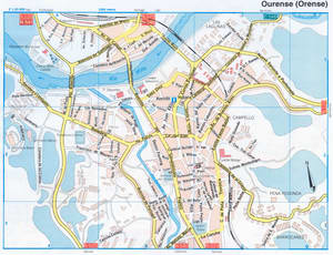 Map of Orense (Spain) with sights and landmarks