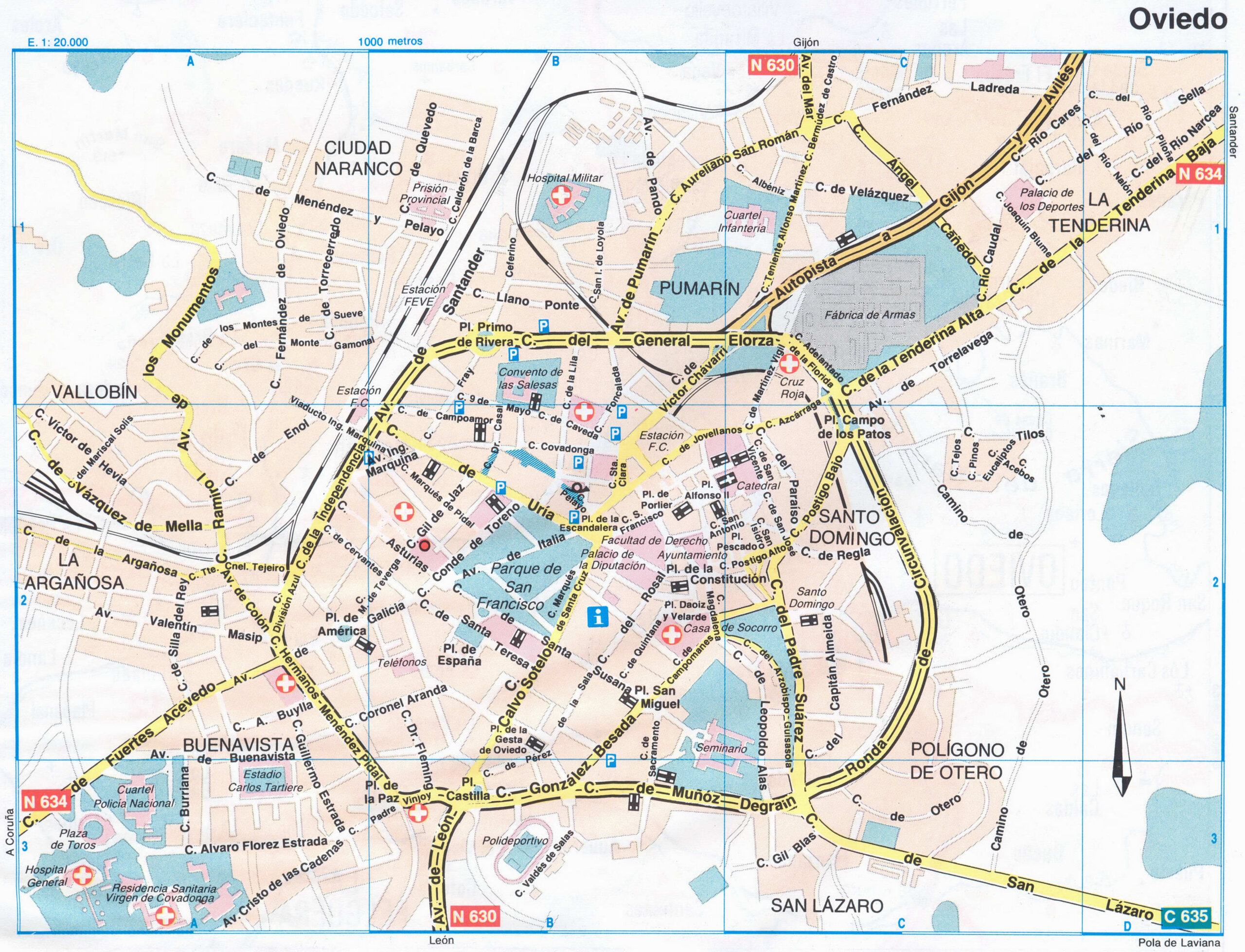 Map of Oviedo (Spain) with sights and landmarks