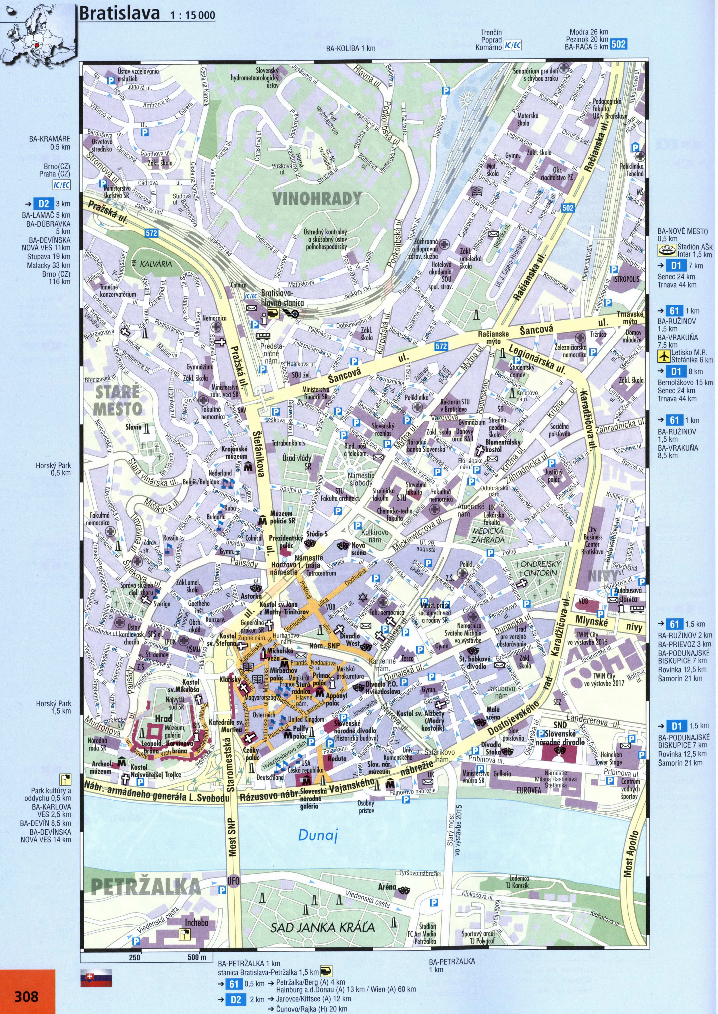 Street map of the city of Bratislava