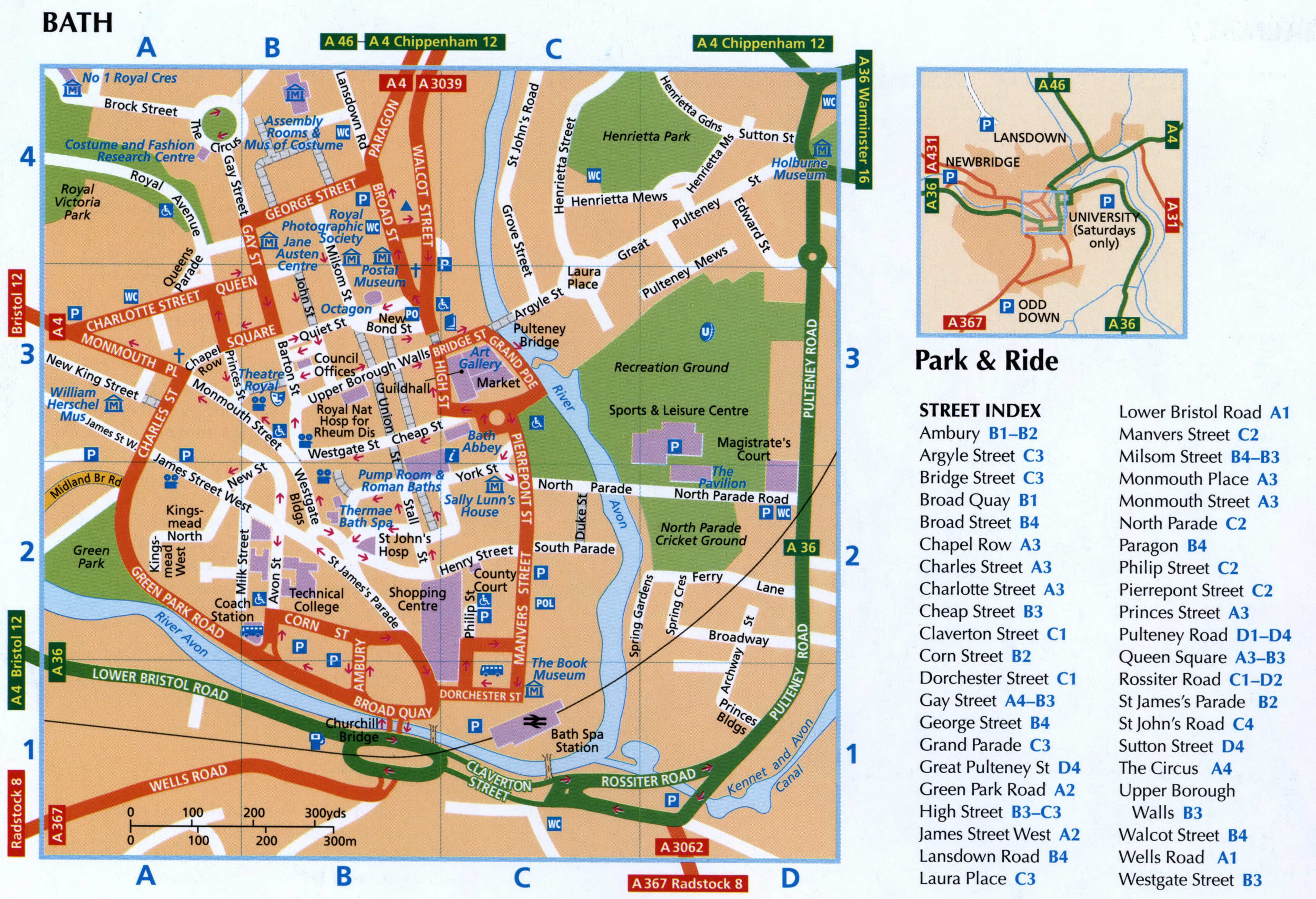 Bath map with parking lots and public toilets