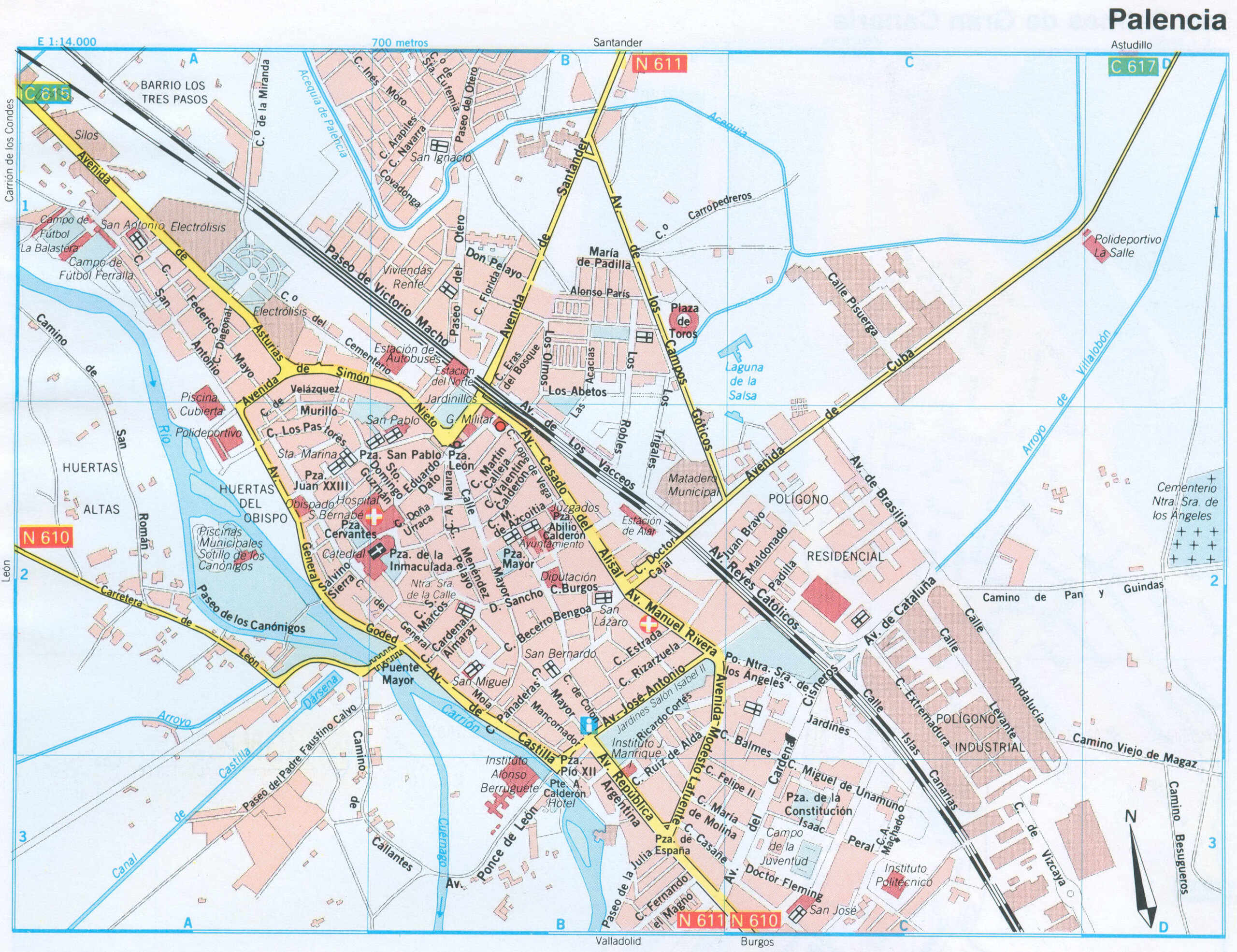 Map of Palencia (Spain) with sights and landmarks