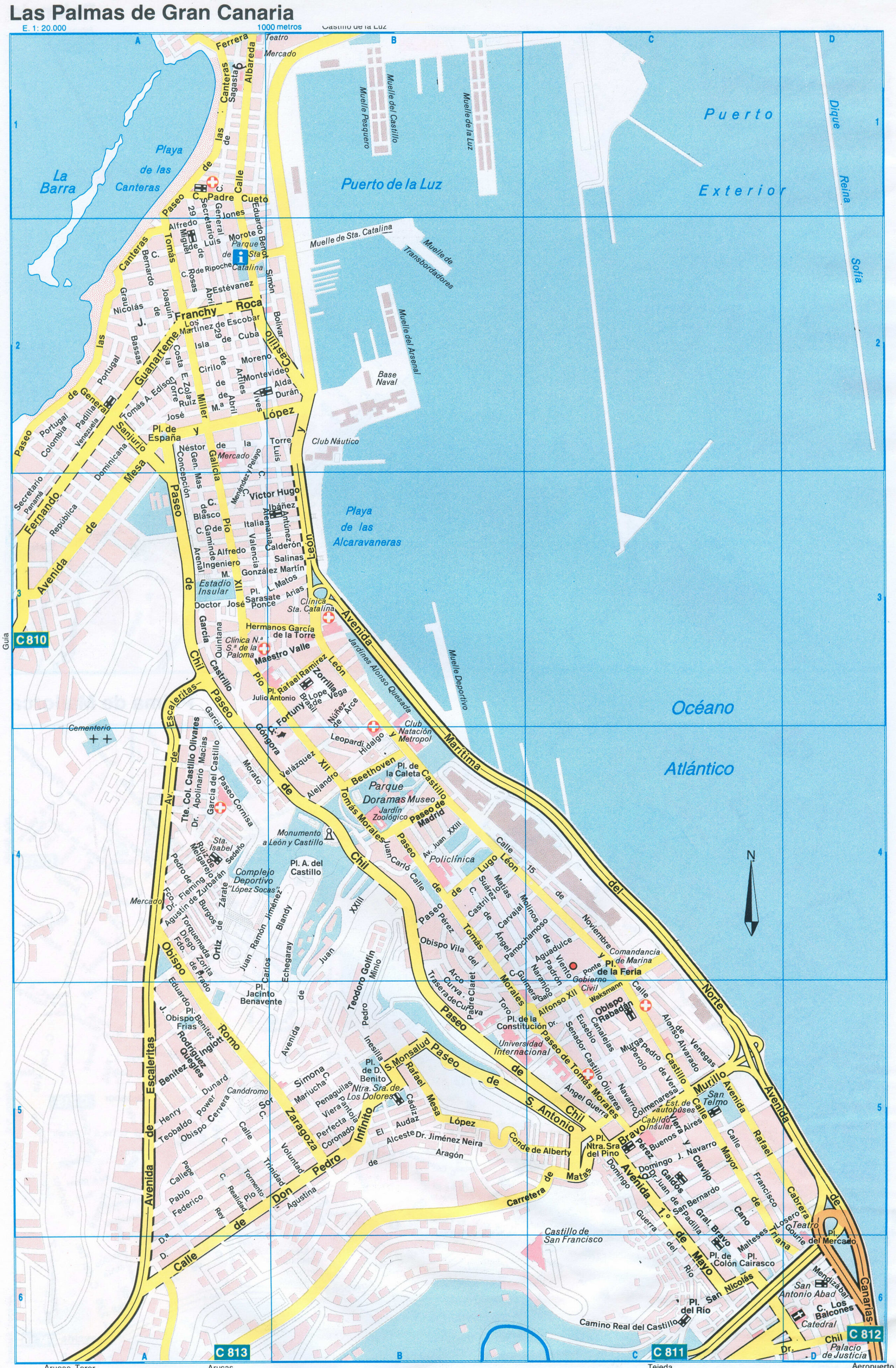 Map of Las Palmas de Gran Canaria (Spain) with attractions
