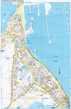 Map of Las Palmas de Gran Canaria (Spain) with attractions