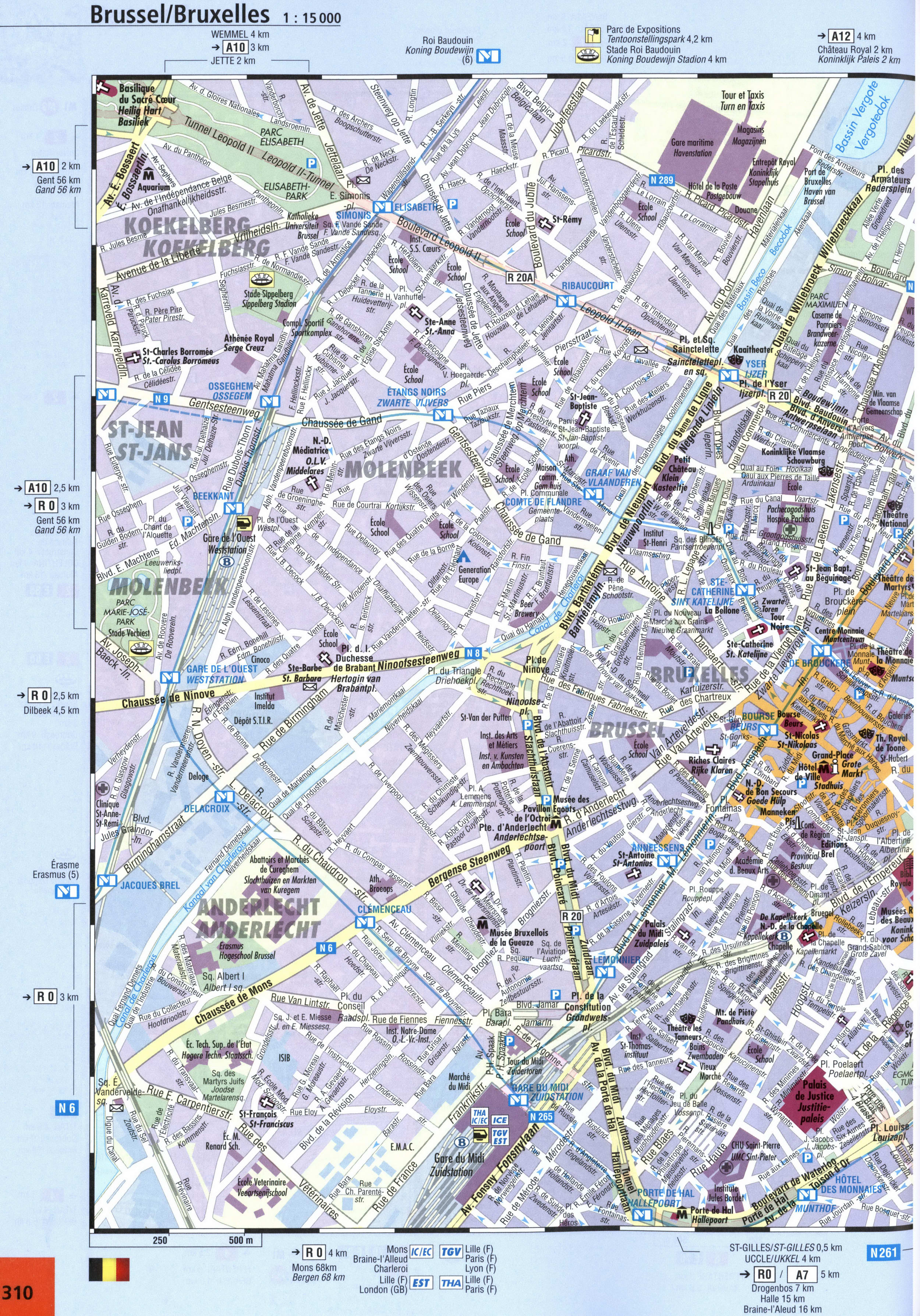 street map of Brussels with points of interest