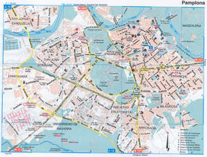 Map of Pamplona (Spain) with sights and landmarks