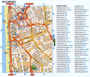 Blackpool map with parking lots and public toilets