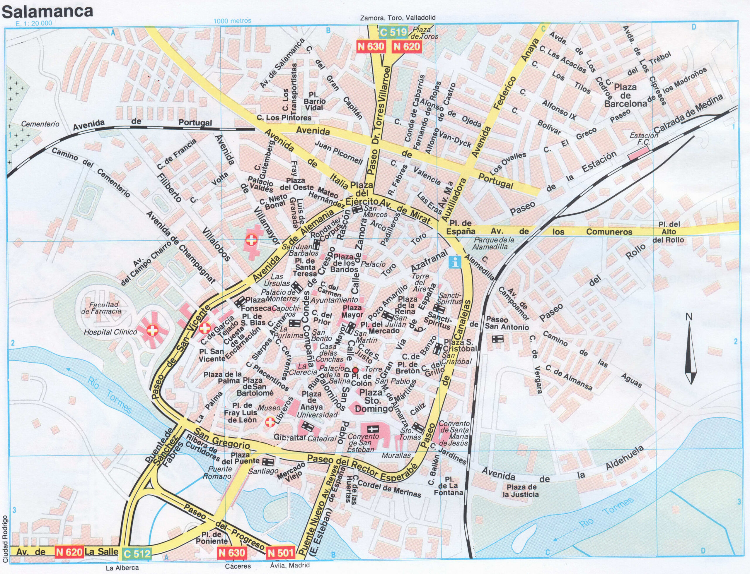 Map of Salamanca (Spain) with sights and landmarks