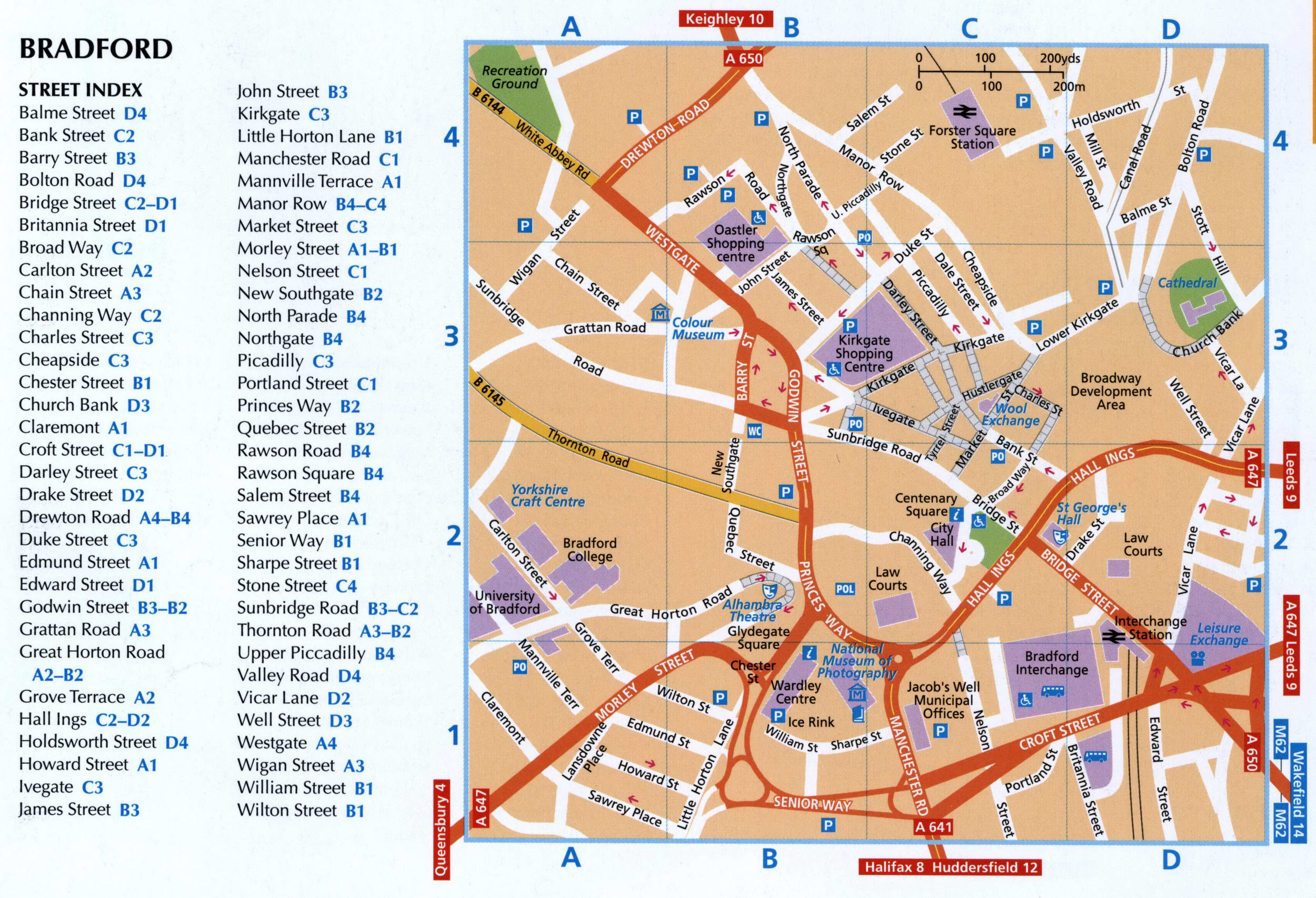 Bradford map with parking lots and public toilets