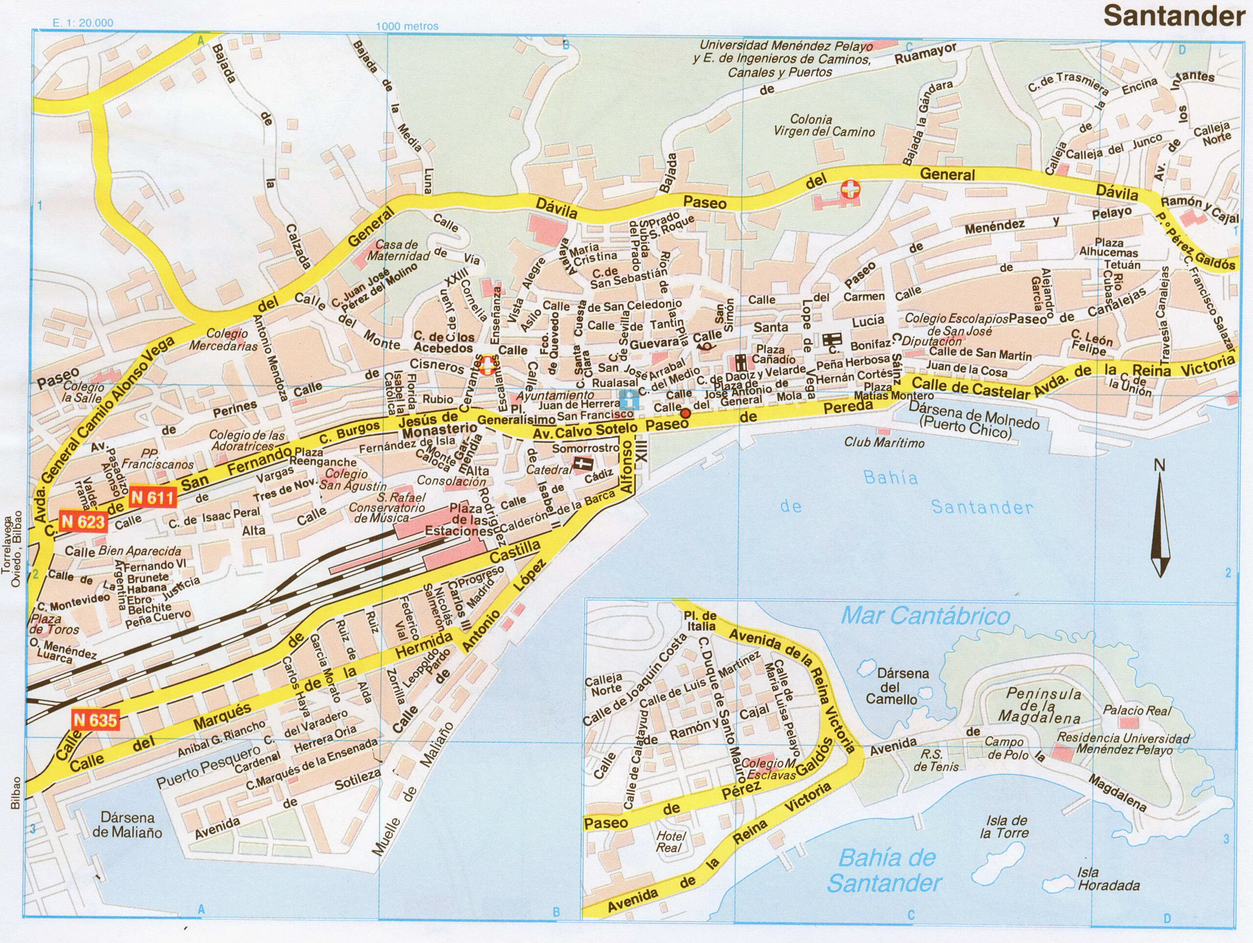 Map of Santander (Spain) with sights and landmarks