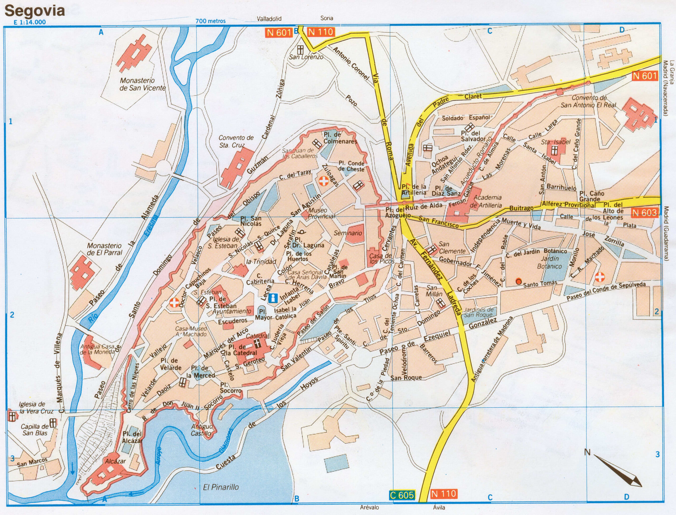 Map of Segovia (Spain) with sights and landmarks
