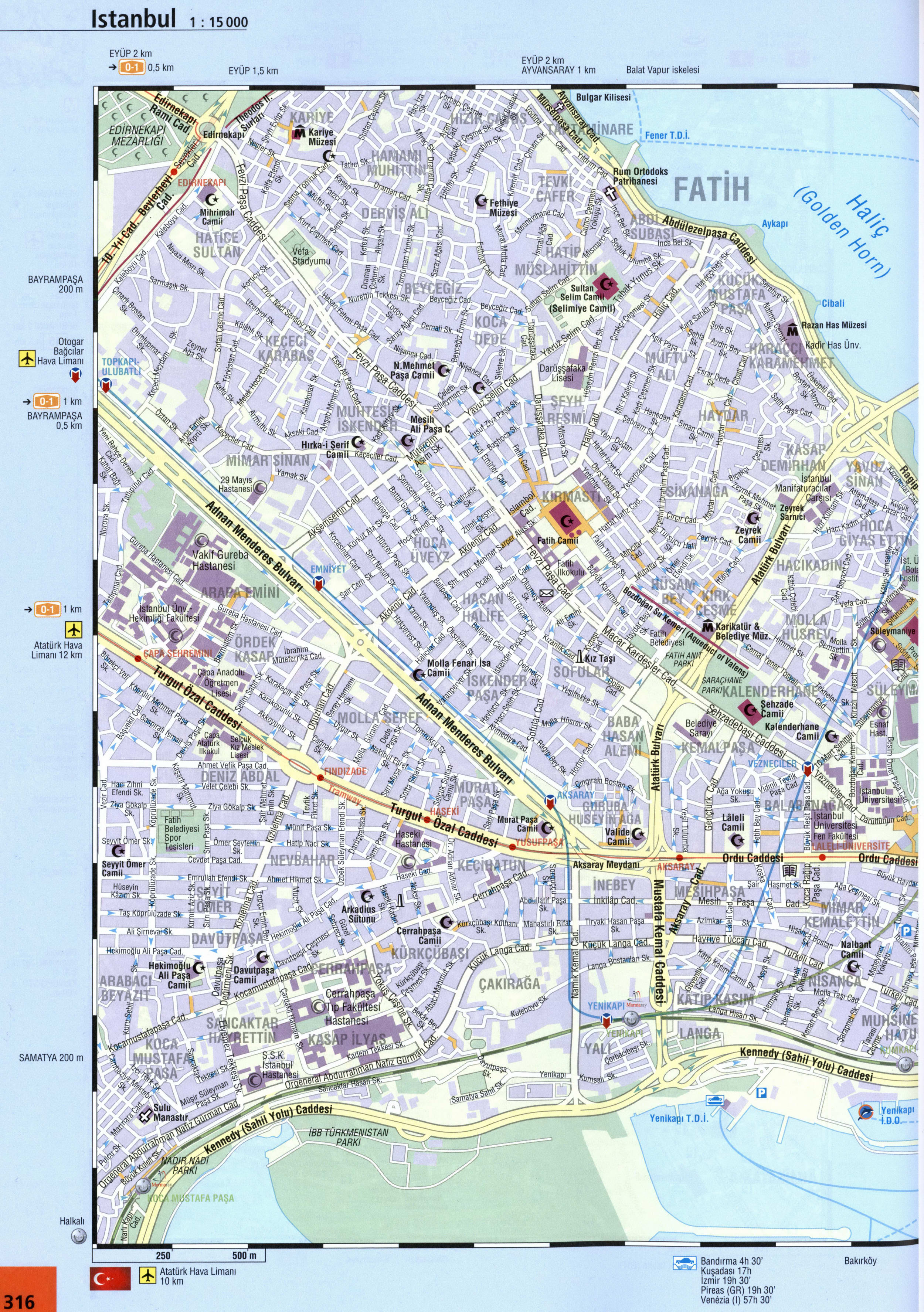 Map of Istanbul streets with attractions