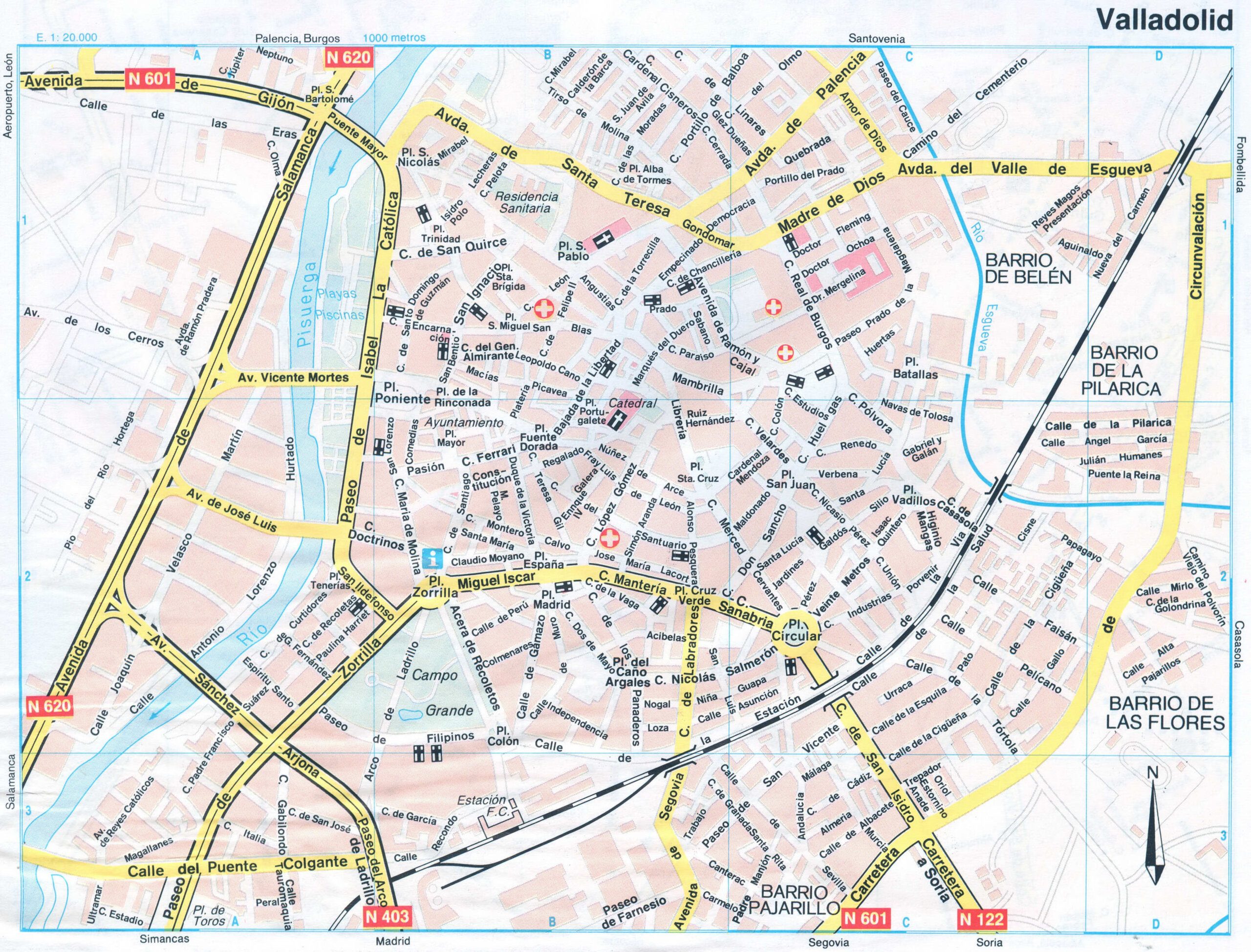 Map of Valladolid (Spain) with sights and landmarks