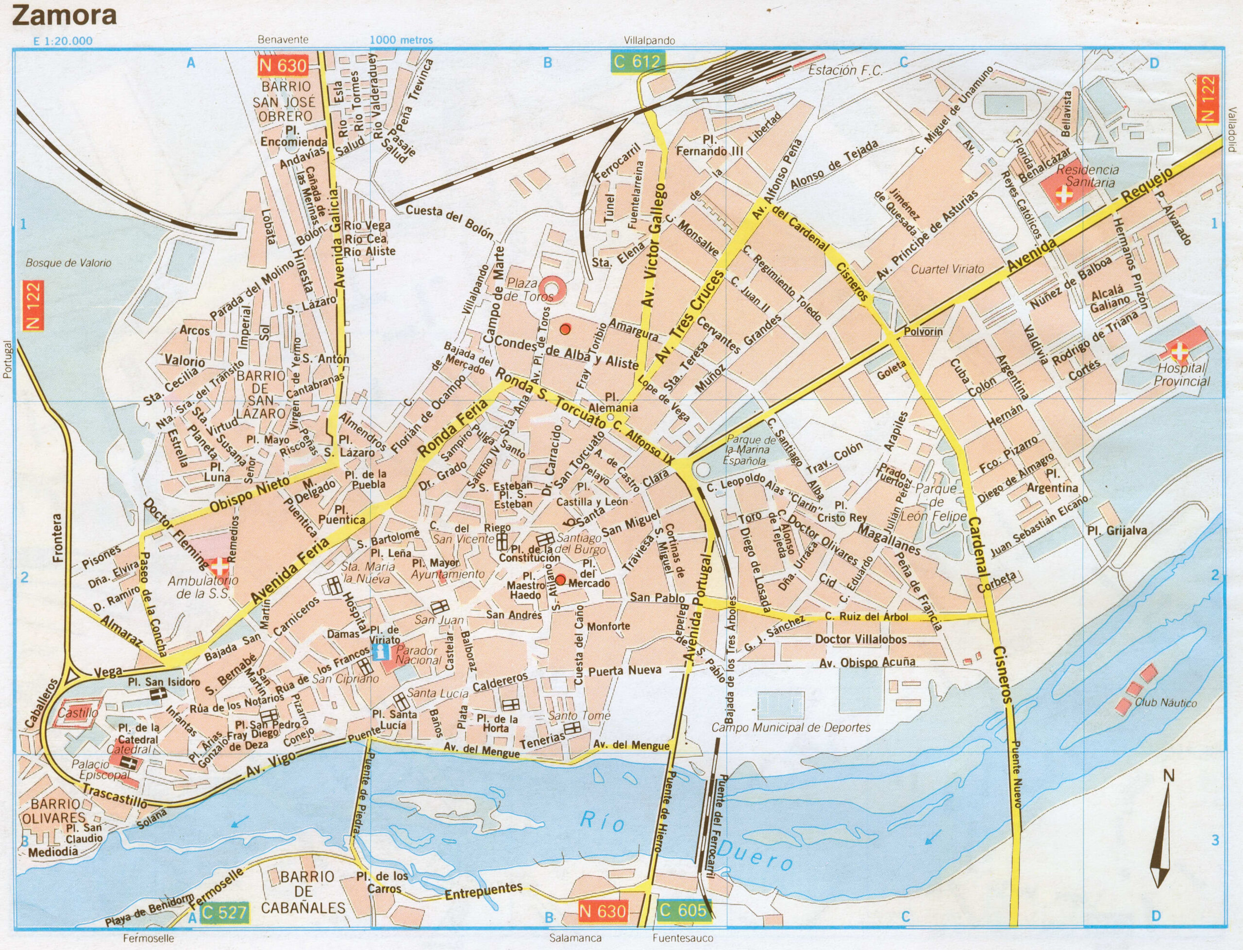 Map of Zamora (Spain) with sights and landmarks