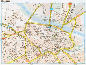 Map of Zaragosa (Spain) with sights and landmarks