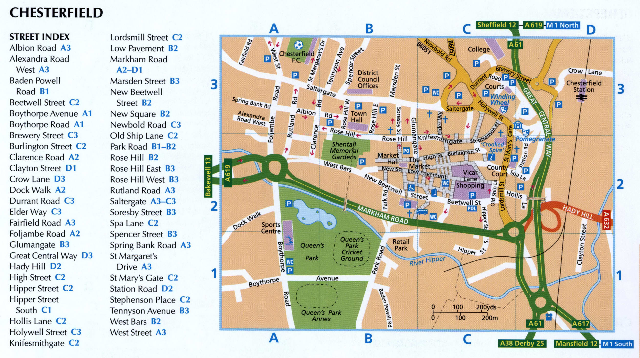 Tourist map of Chesterfield with attractions and public places