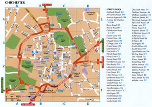 Tourist map of Chichester with attractions and public places