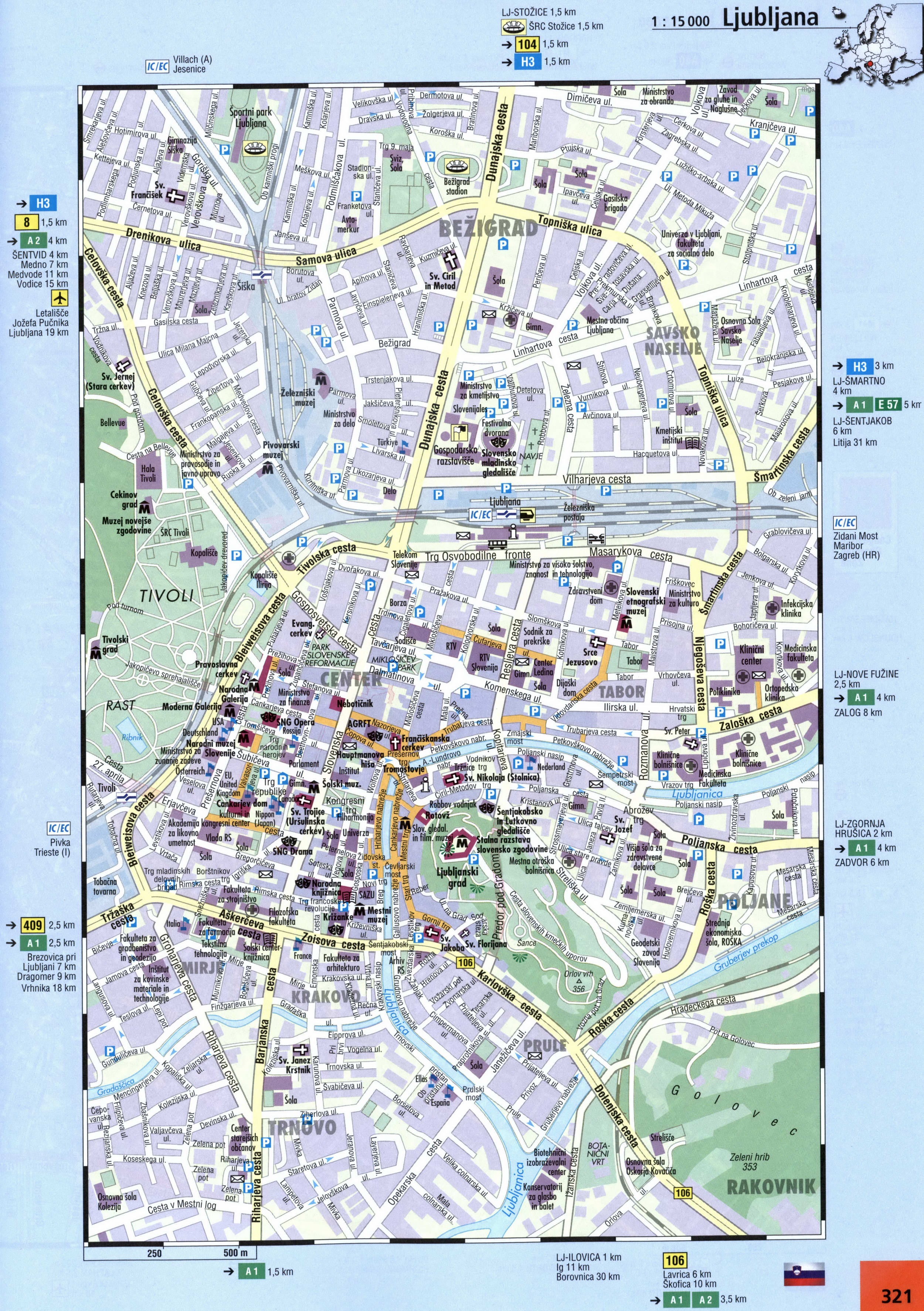 Ljubljana street map with sights