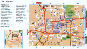 Tourist map of Colchester with attractions and public places
