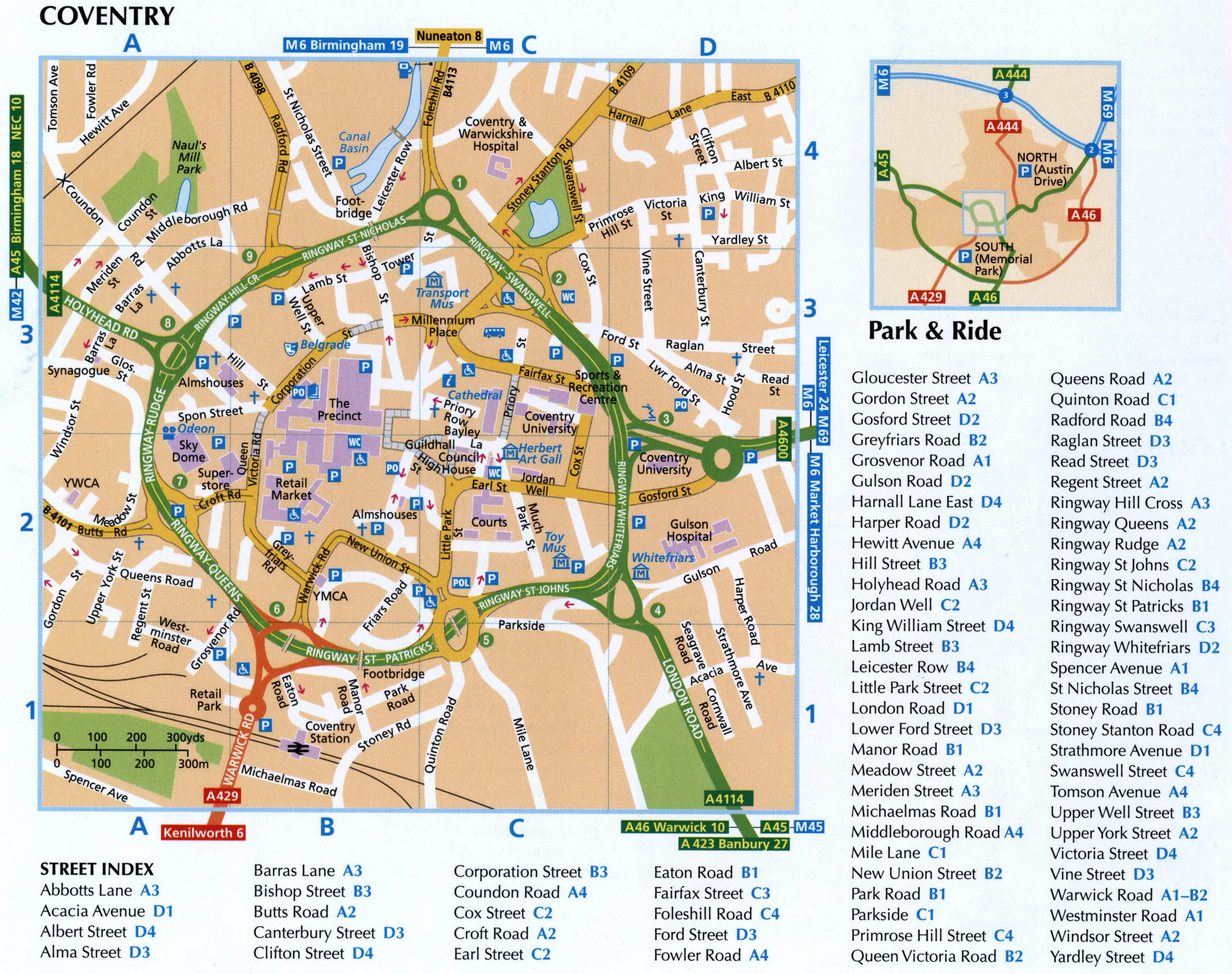 Tourist map of Coventry with sights and historical sites