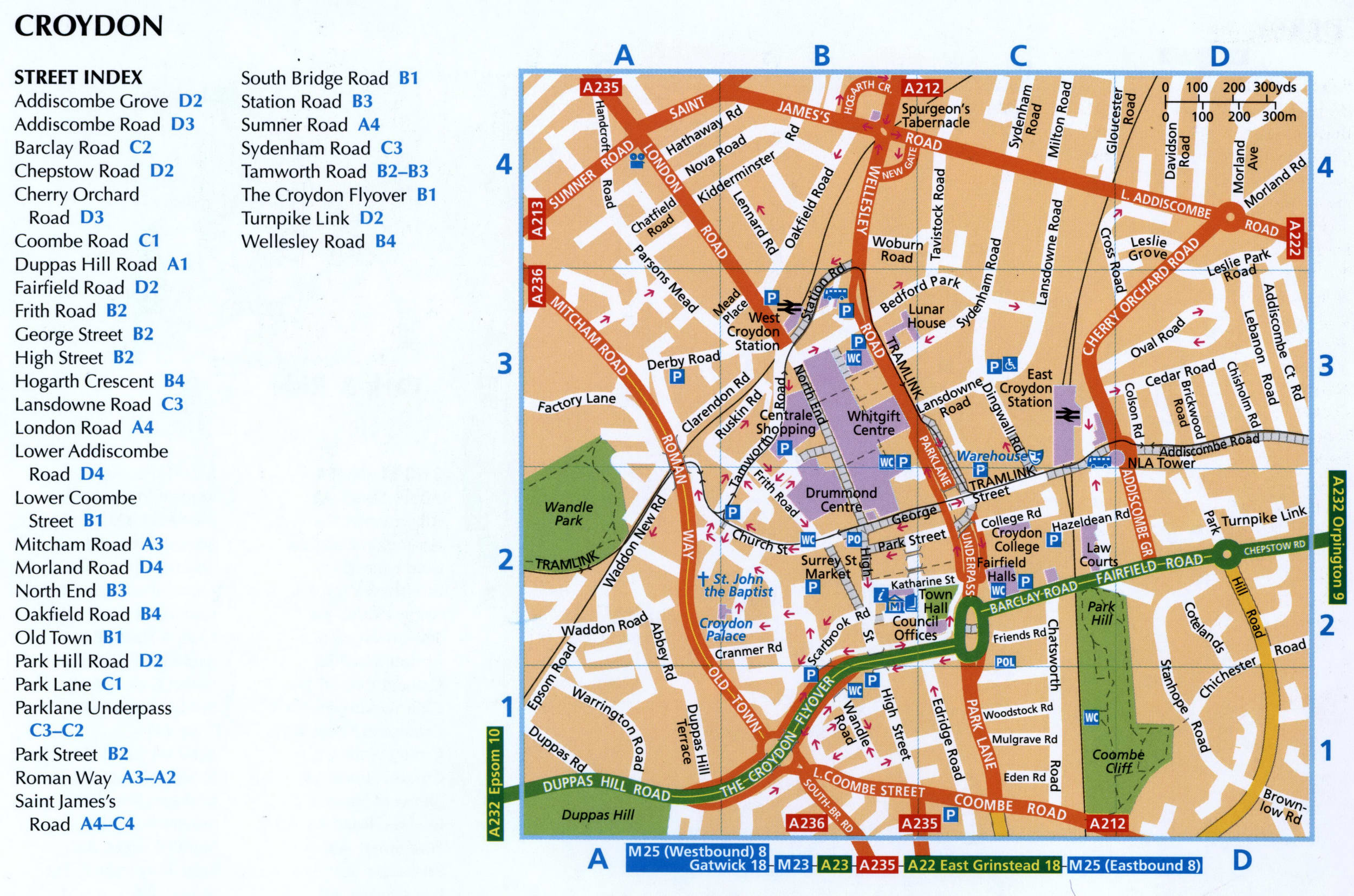 Tourist map of the city of Croydon with attractions and landmarks